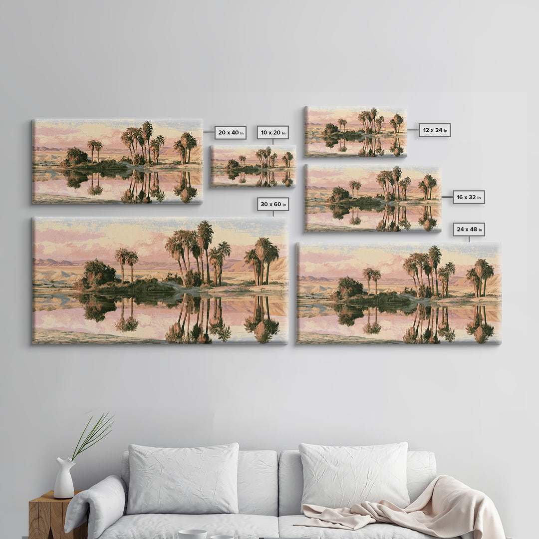 Palm Oasis Reflected Framed Canvas Print, Desert Art, Room Decor, Southwestern Decor, Fine Art, Desert, Abstract Wall Art, DES-2x1-35