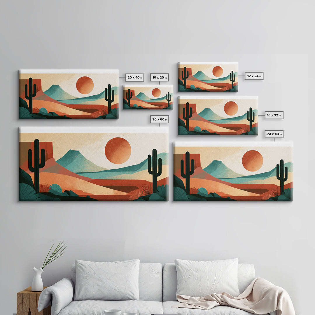 Terracotta and Cream Geometric Landscape Framed Canvas Print, Desert Art, Contemporary Art, Southwestern Decor, Desert, DES-2x1-38