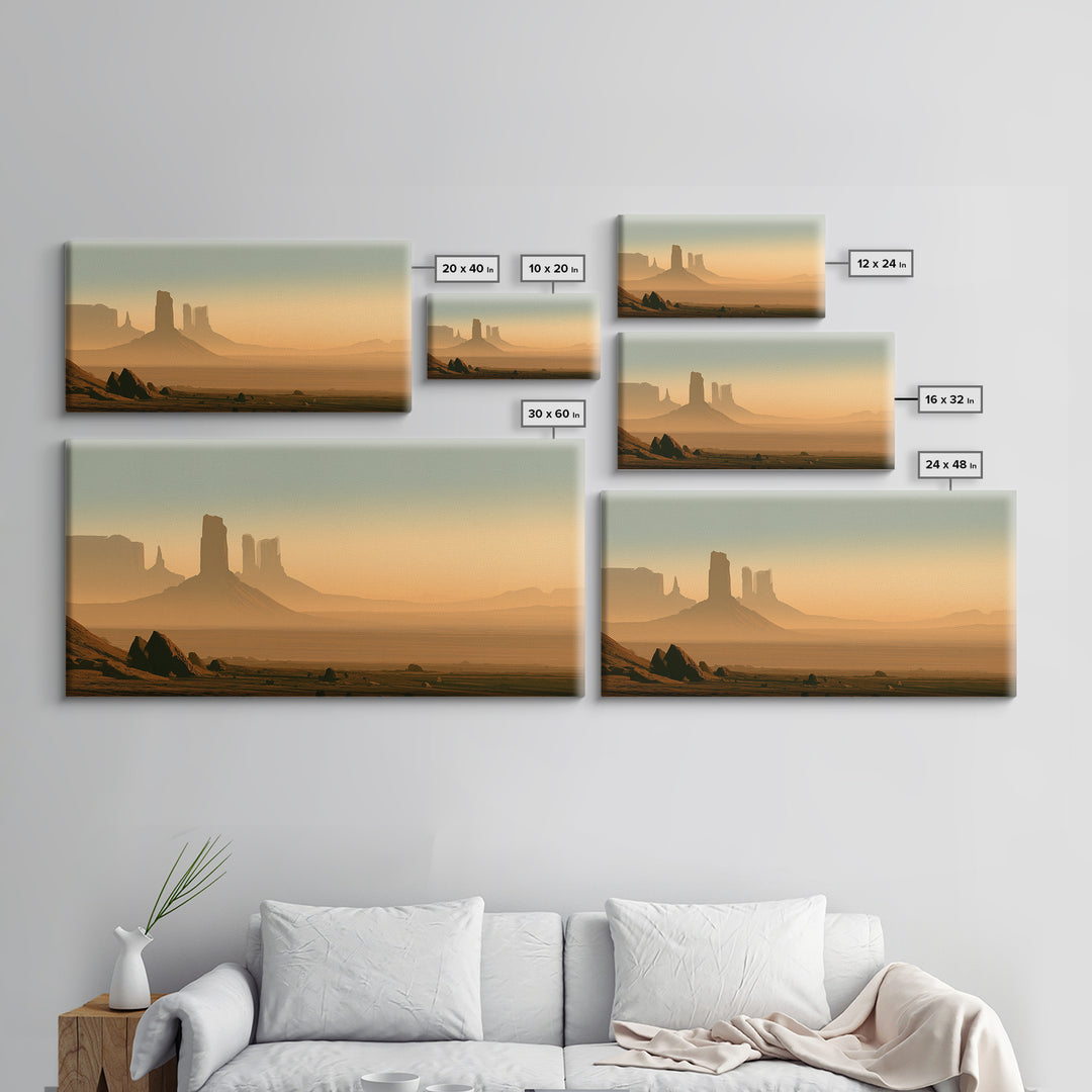 Monument Valley Silhouette Framed Canvas Print, Desert Art, Abstract Wall Art, Southwestern Decor, Desert, Living Room Art, DES-2x1-5