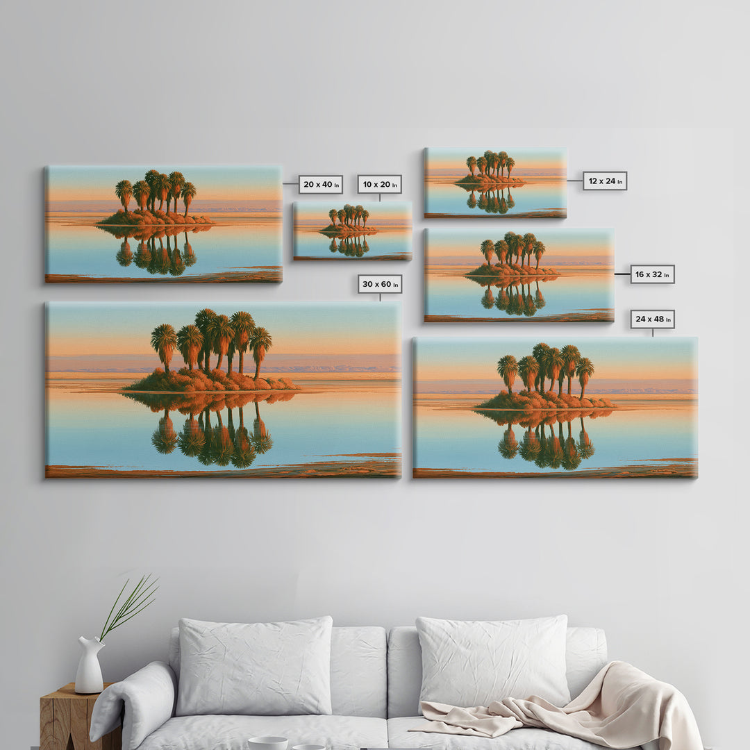 Palm Oasis Reflected Framed Canvas Print, Desert Art, Colorful Wall Art, Southwestern Decor, Fine Art, Desert, DES-2x1-59