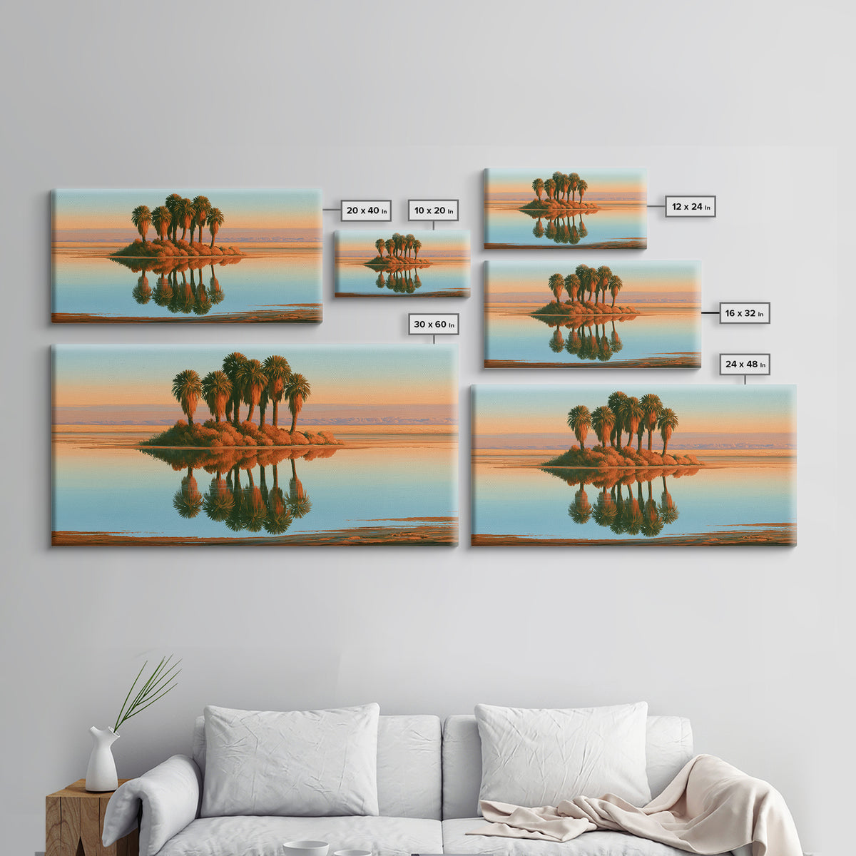 Palm Oasis Reflected Framed Canvas Print, Desert Art, Colorful Wall Art, Southwestern Decor, Fine Art, Desert, DES-2x1-59