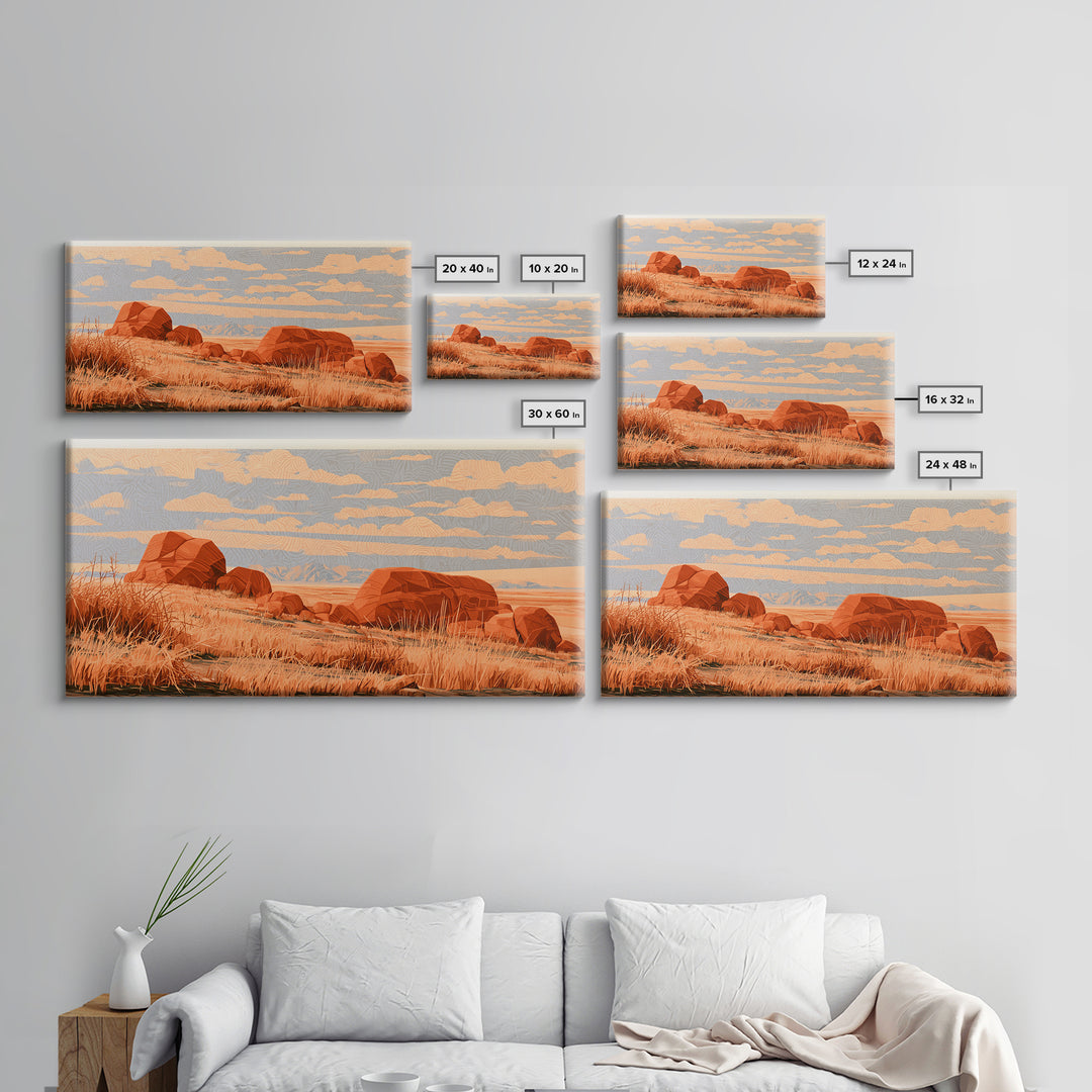Terracotta and Cream Geometric Landscape Canvas Print, Desert Art, Print, Southwestern Decor, Desert, Watercolor Painting, DES-2x1-62