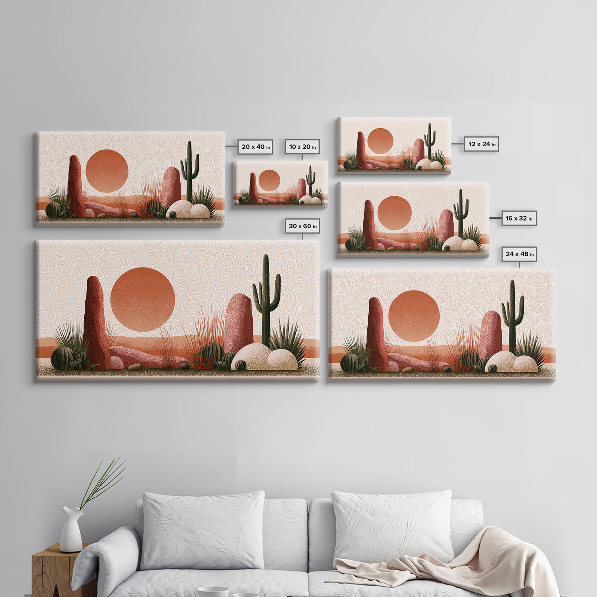 Minimal Beige Sun Canvas Print, Desert Art, Printable Wall Art, Southwestern Decor, Watercolor Art, Desert, Modern Wall Art, DES-2x1-66