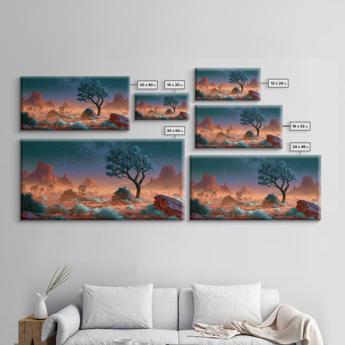 Joshua Tree under Star Filled Night Canvas Print, Desert Art, Printable Art, Southwestern Decor, Desert, Colorful Wall Art, DES-2x1-74