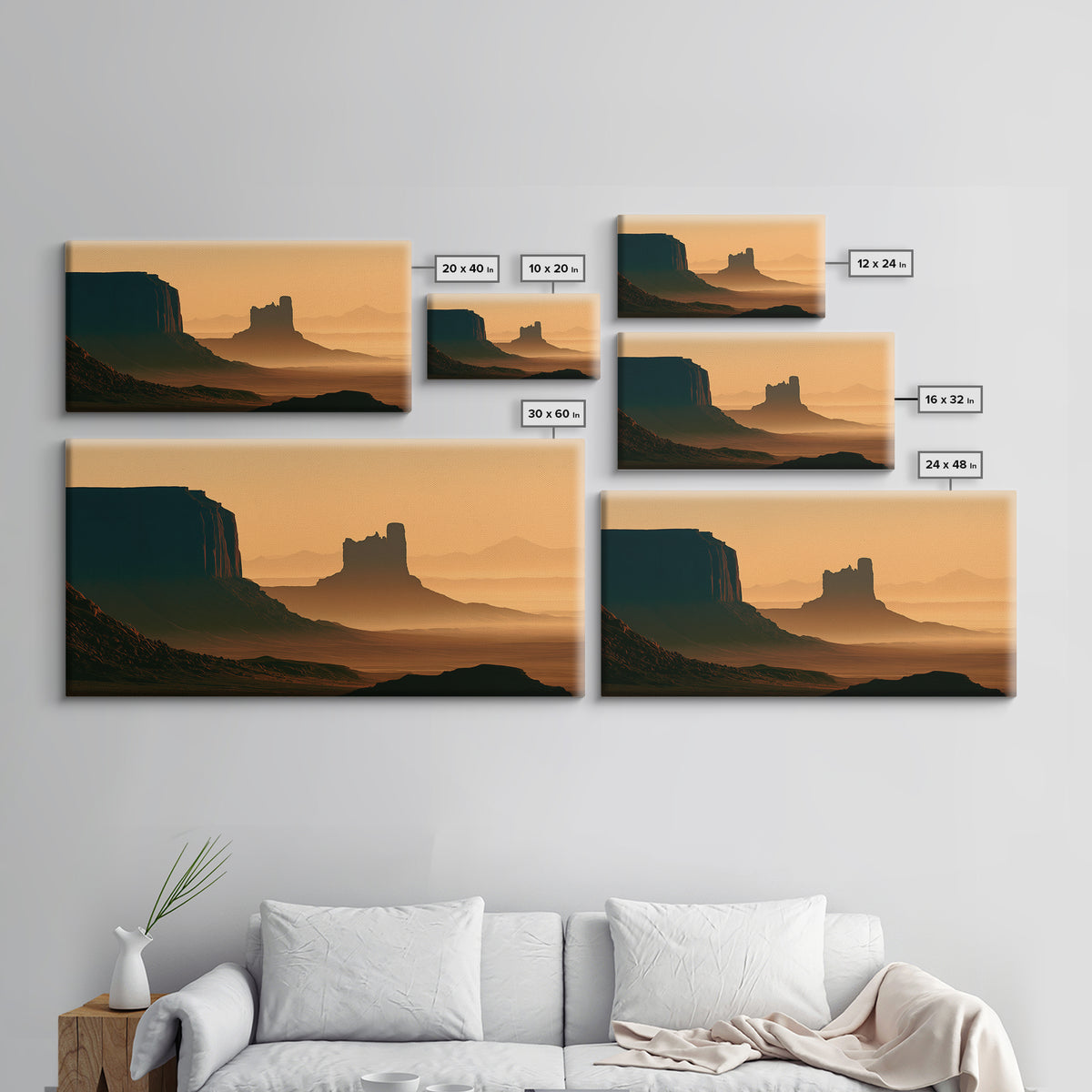 Monument Valley Silhouette Canvas Print, Desert Art, Bedroom Wall Art, Southwestern Decor, Fine Art, Desert, Fine Art Print, DES-2x1-77