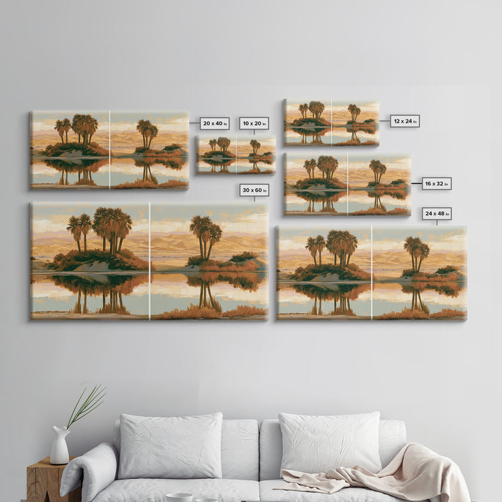 Palm Oasis Reflected Framed Canvas Print, Desert Art, Wall Art Prints, Southwestern Decor, Oil Painting, Desert, Boho Decor, DES-2x1-83