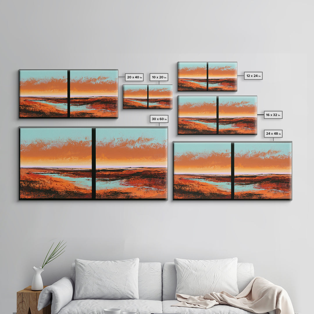 Abstract Heatwave Horizon Framed Canvas Print, Desert Art, Boho, Southwestern Decor, Fine Art, Desert, Mountain Wall Art, DES-2x1-9