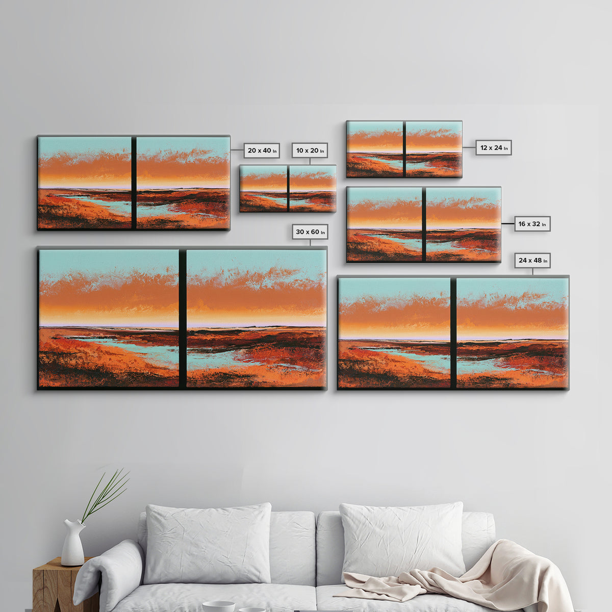 Abstract Heatwave Horizon Framed Canvas Print, Desert Art, Boho, Southwestern Decor, Fine Art, Desert, Mountain Wall Art, DES-2x1-9