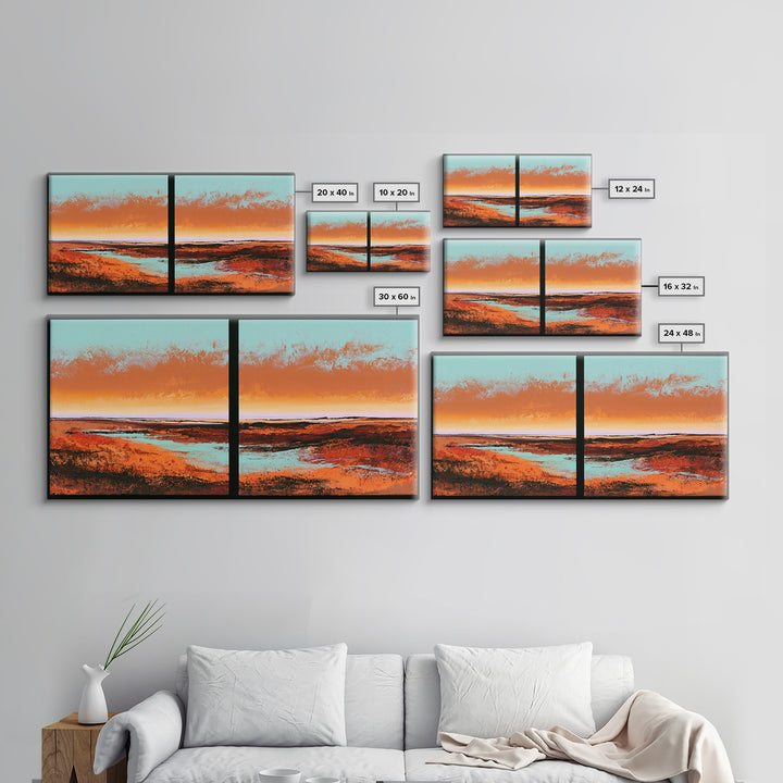 Abstract Heatwave Horizon Framed Canvas Print, Desert Art, Boho, Southwestern Decor, Fine Art, Desert, Mountain Wall Art, DES-2x1-9