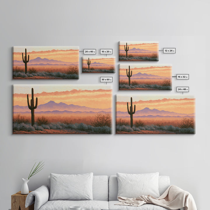 Saguaro Cactus under Orange Sunset Sky Canvas Print, Desert Art, Landscape Art, Southwestern Decor, Fine Art, Desert, DES-2x1-93