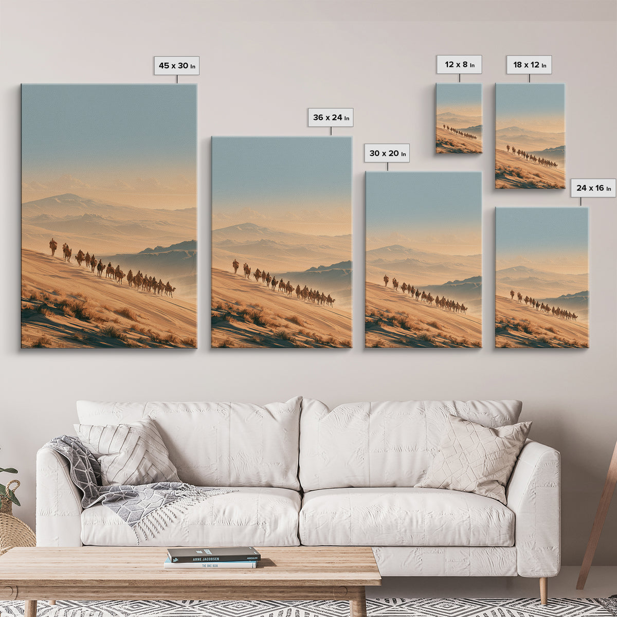 Camel Caravan Crossing Golden Dunes Canvas Print, Desert Art, Large Wall Art, Southwestern Decor, Oil Painting, Desert, DES-2x3-15