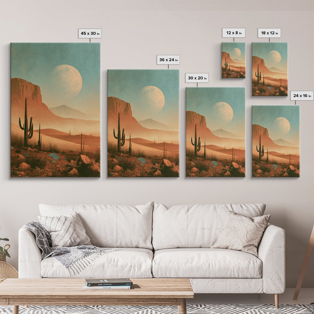 Desert Moon over Rolling Sand Framed Canvas Print, Desert Art, Wall Art Prints, Southwestern Decor, Watercolor Art, Desert, DES-2x3-18