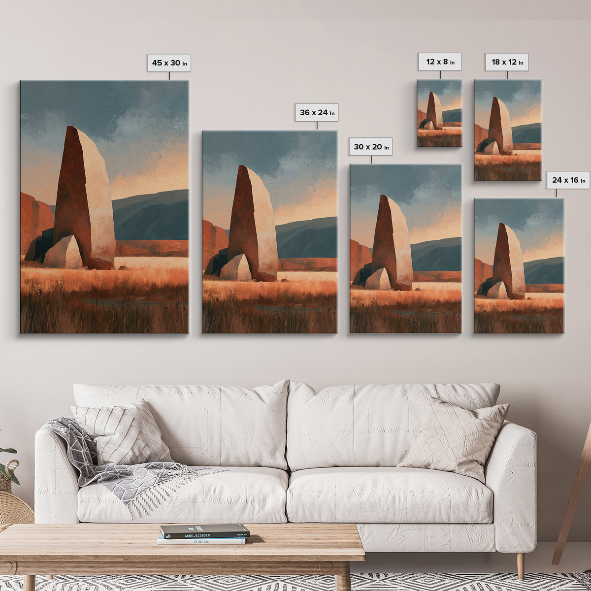 Terracotta and Cream Geometric Landscape Framed Canvas Print, Desert Art, Room Decor, Southwestern Decor, Fine Art, Desert, DES-2x3-2