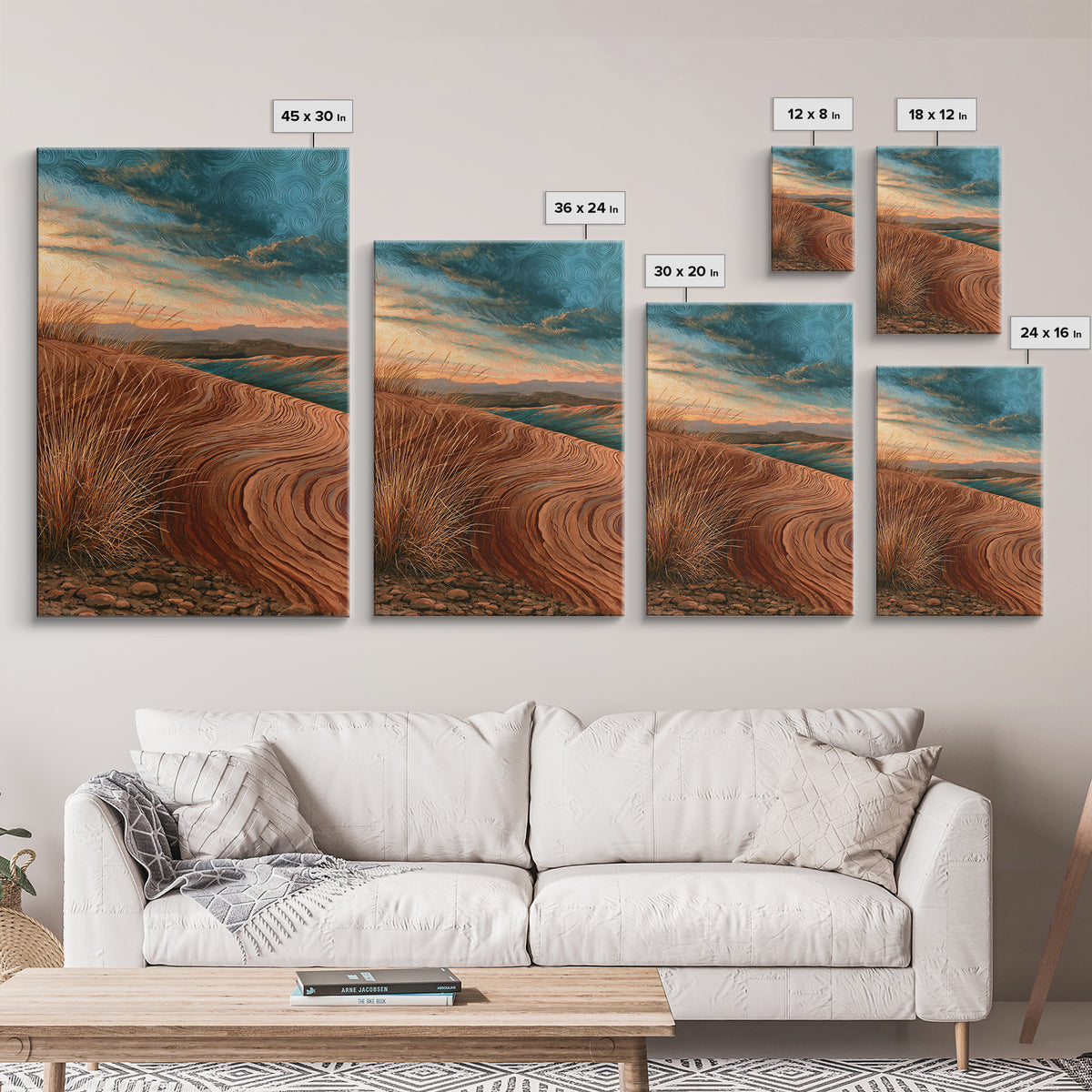 Wind Carved Dune Patterns from Above Framed Canvas Print, Desert Art, Gallery Decor, Southwestern Decor, Oil Painting, Desert, DES-2x3-28