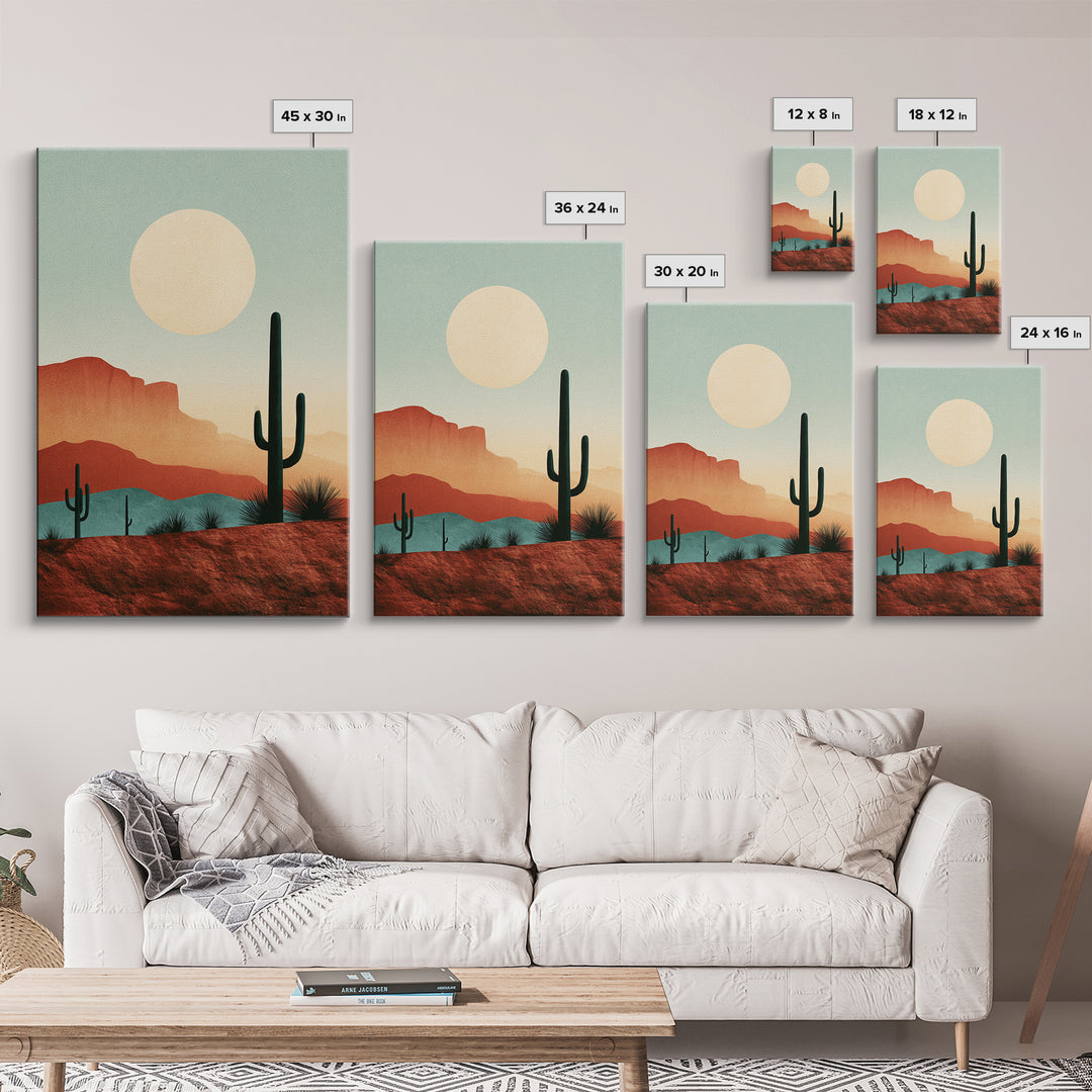 Minimal Beige Sun Framed Canvas Print, Desert Art, Digital Prints, Southwestern Decor, Oil Painting, Desert, Boho Wall Art, DES-2x3-30