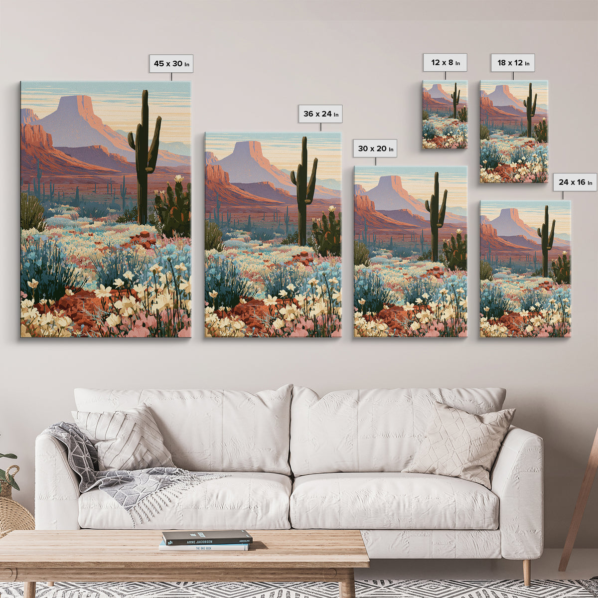 Desert Wildflowers After Spring Rain Framed Canvas Print, Desert Art, Textured Painting, Southwestern Decor, Fine Art, Desert, DES-2x3-36