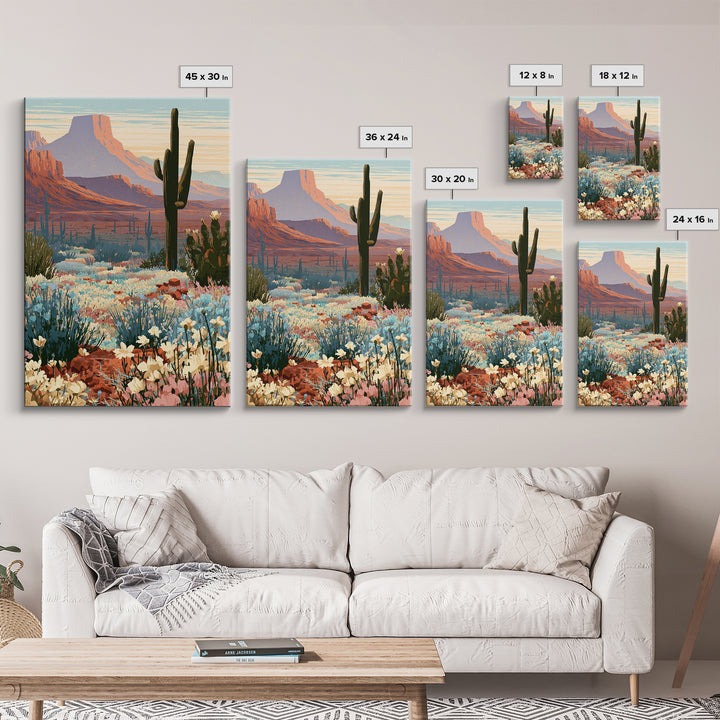 Desert Wildflowers After Spring Rain Framed Canvas Print, Desert Art, Textured Painting, Southwestern Decor, Fine Art, Desert, DES-2x3-36