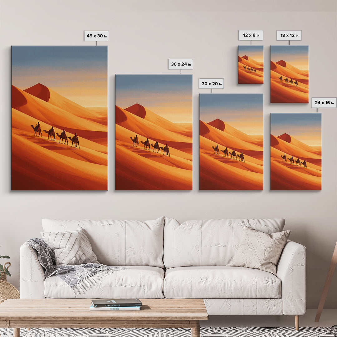 Camel Caravan Crossing Golden Dunes Canvas Print, Desert Art, Bedroom Wall Art, Southwestern Decor, Fine Art, Desert, DES-2x3-39