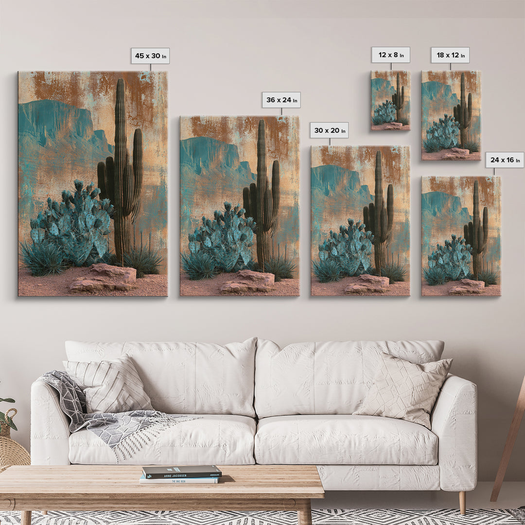 Cactus Botanical Plate Canvas Print, Desert Art, Oil Painting, Southwestern Decor, Watercolor Art, Desert, Bedroom Wall Art, DES-2x3-40