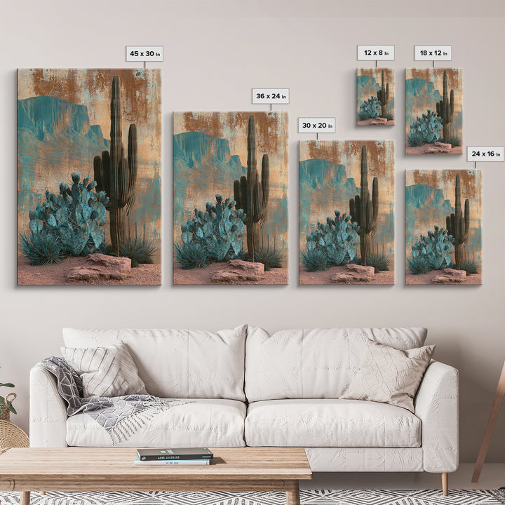 Cactus Botanical Plate Canvas Print, Desert Art, Oil Painting, Southwestern Decor, Watercolor Art, Desert, Bedroom Wall Art, DES-2x3-40