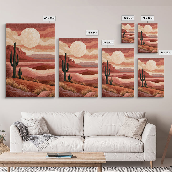 Desert Moon over Rolling Sand Framed Canvas Print, Desert Art, Wall Art Prints, Southwestern Decor, Watercolor Art, Desert, DES-2x3-42