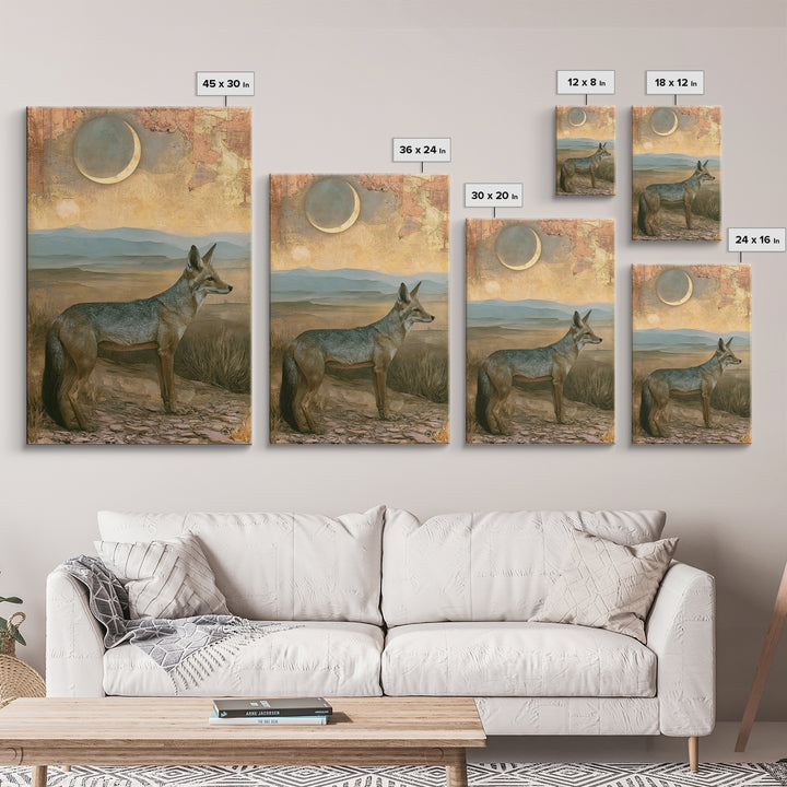 Desert Fox Beneath a Crescent Moon Canvas Print, Desert Art, Bedroom Wall Art, Southwestern Decor, Desert, Fine Art Print, DES-2x3-49