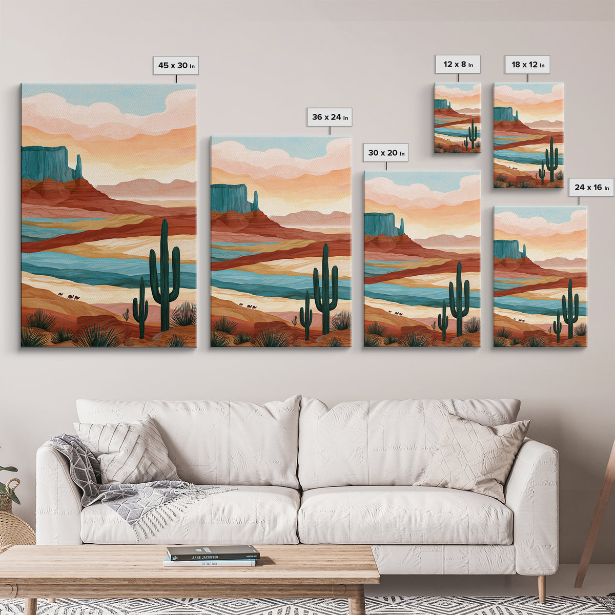 Saharan Dunes with Tiny Caravan Silhouettes Canvas Print, Desert Art, Boho Wall Art, Southwestern Decor, Watercolor Art, Desert, DES-2x3-58