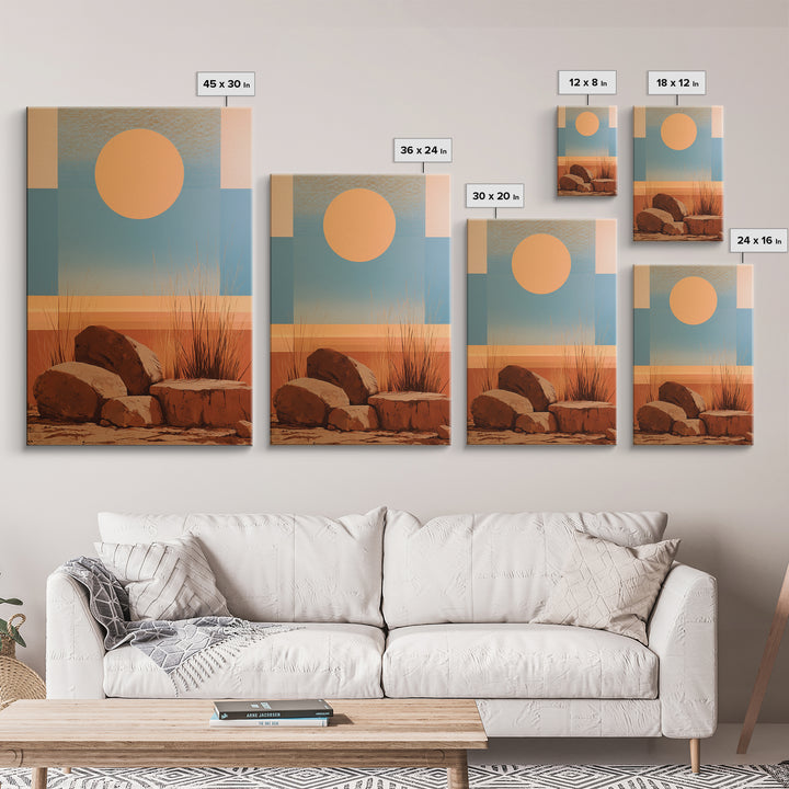 Minimal Beige Sun Framed Canvas Print, Desert Art, Digital Prints, Southwestern Decor, Oil Painting, Desert, Boho Wall Art, DES-2x3-6