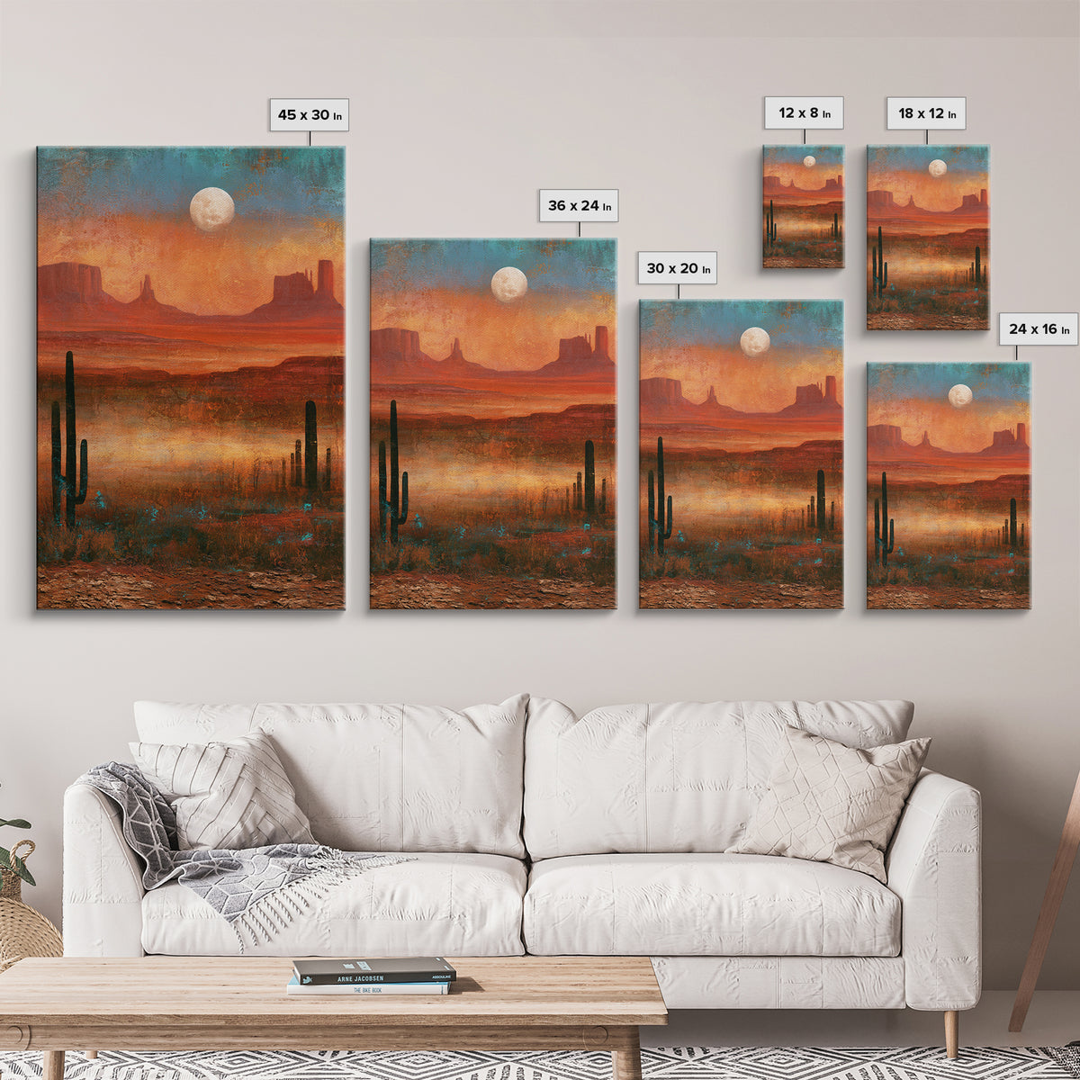 Desert Moon over Rolling Sand Canvas Print, Desert Art, Apartment Decor, Southwestern Decor, Fine Art, Desert, Landscape Art, DES-2x3-66