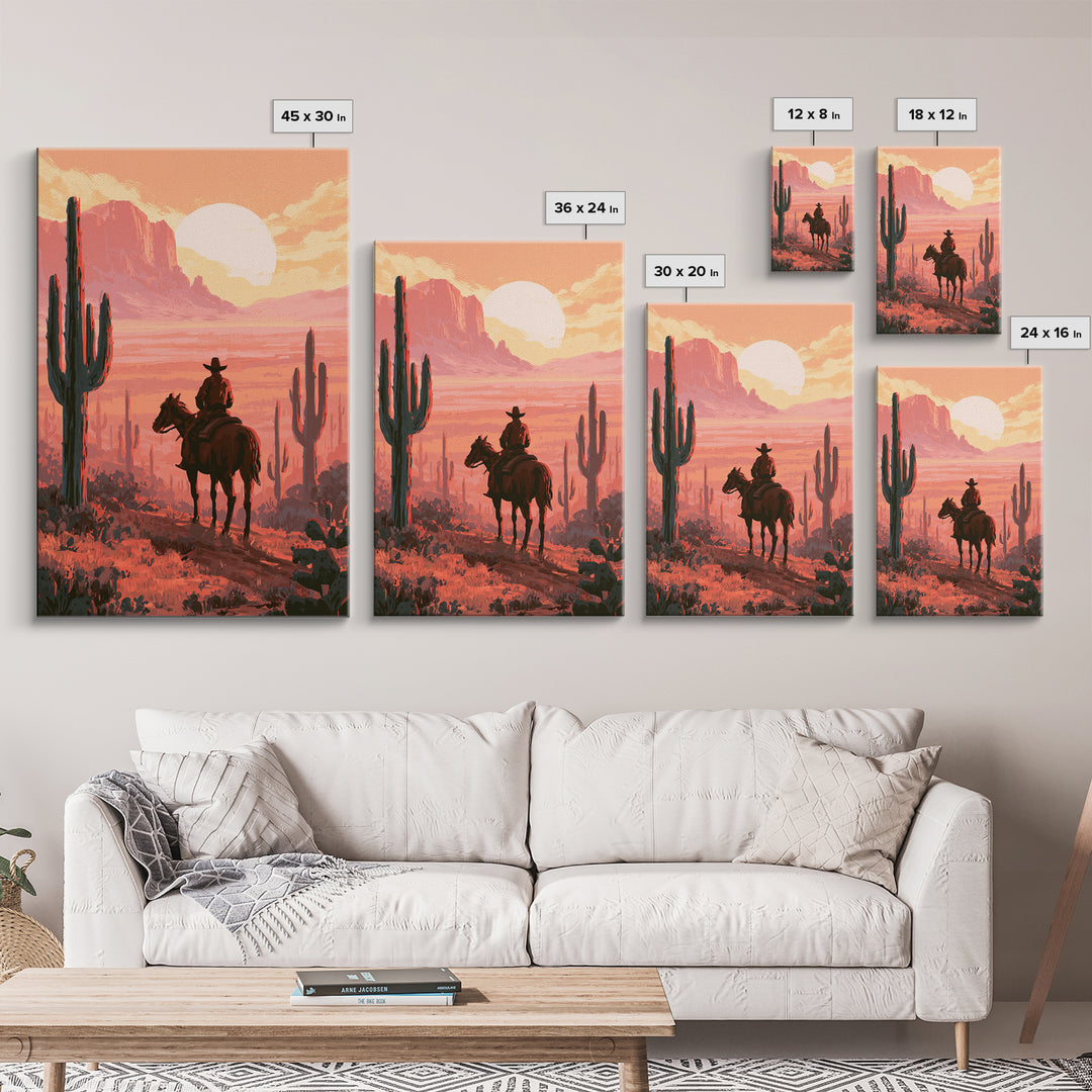 Dusty Horseback Rider at Sunset Canvas Print, Desert Art, Wall Decor, Southwestern Decor, Fine Art, Desert, Living Room Decor, DES-2x3-7