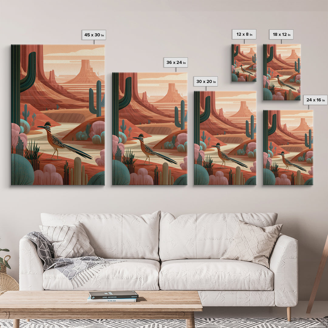Roadrunner Bird in a Dry Wash Canvas Print, Desert Art, Printable Art, Southwestern Decor, Oil Painting, Desert, DES-2x3-70