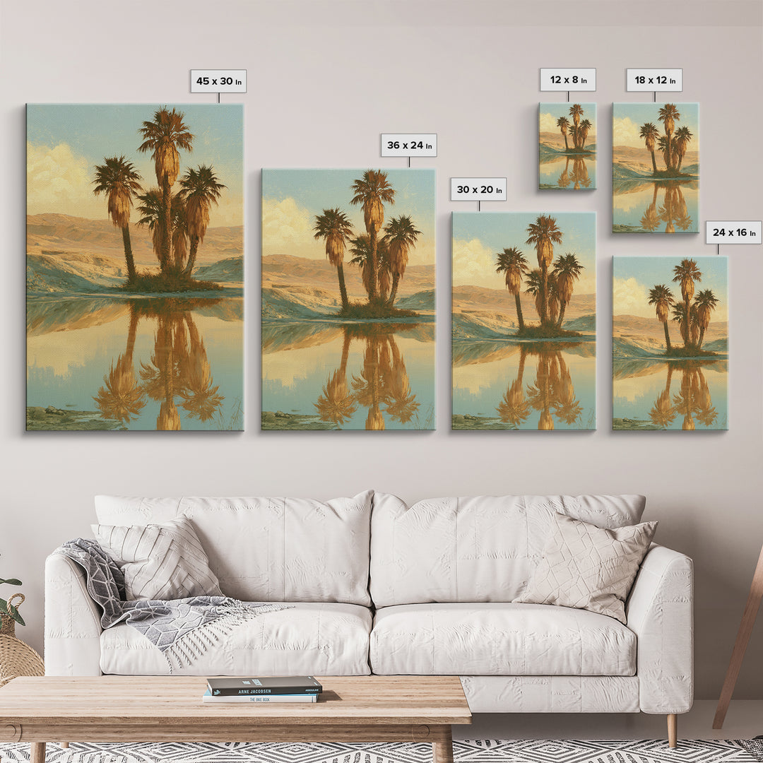Palm Oasis Reflected Canvas Print, Desert Art, Living Room Art, Southwestern Decor, Oil Painting, Desert, Contemporary Art, DES-2x3-71