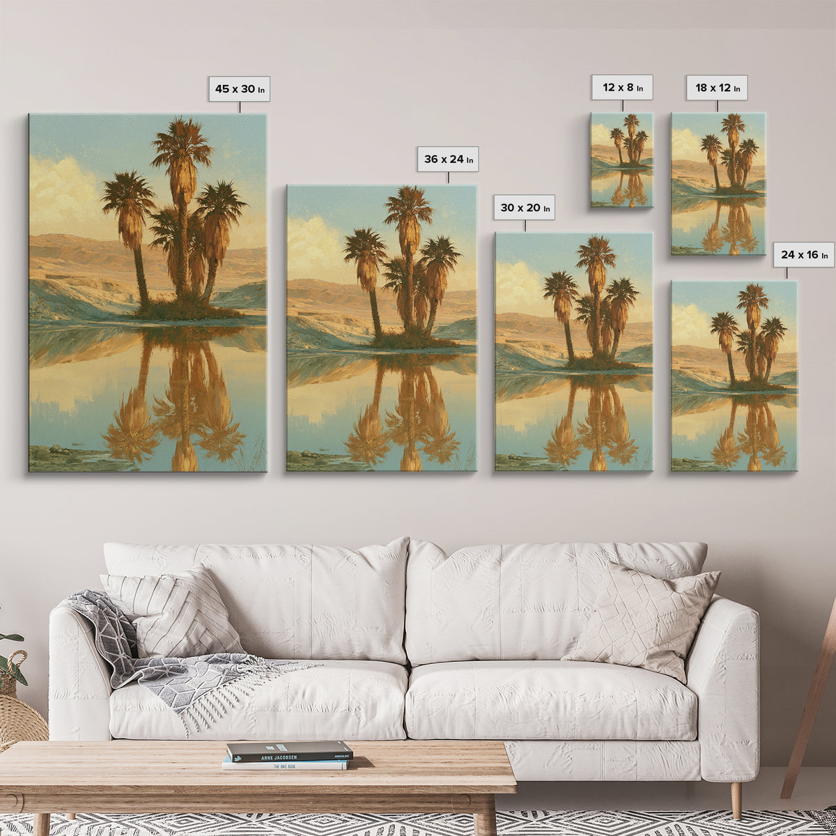 Palm Oasis Reflected Canvas Print, Desert Art, Living Room Art, Southwestern Decor, Oil Painting, Desert, Contemporary Art, DES-2x3-71