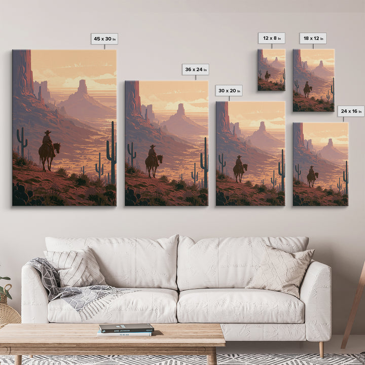 Dusty Horseback Rider at Sunset Canvas Print, Desert Art, Landscape Art, Southwestern Decor, Fine Art, Desert, Art Print, DES-2x3-79