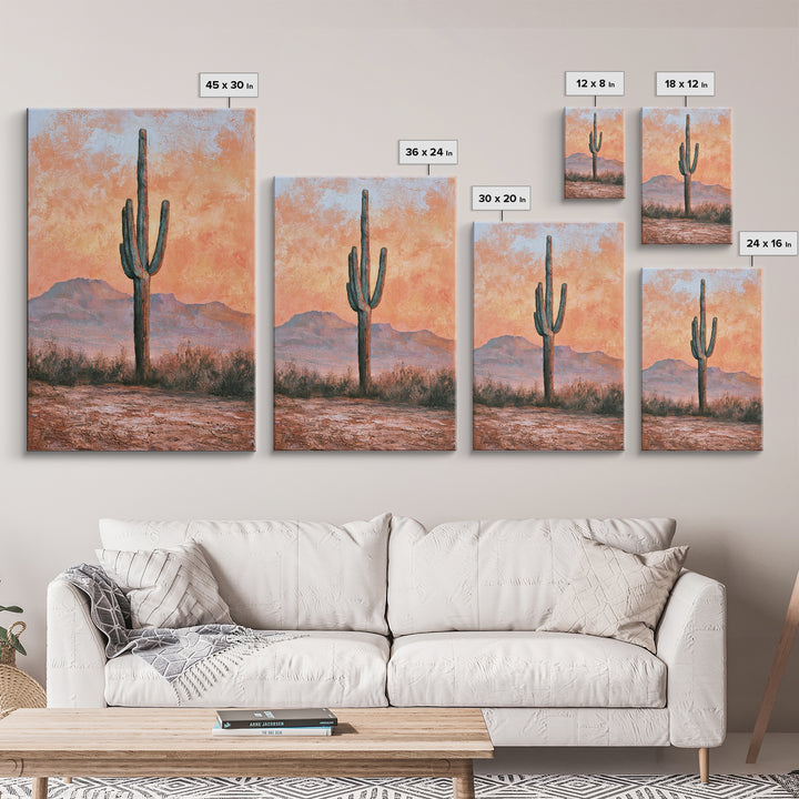 Saguaro Cactus under Orange Sunset Sky Canvas Print, Desert Art, Living Room Art, Southwestern Decor, Fine Art, Desert, DES-2x3-81