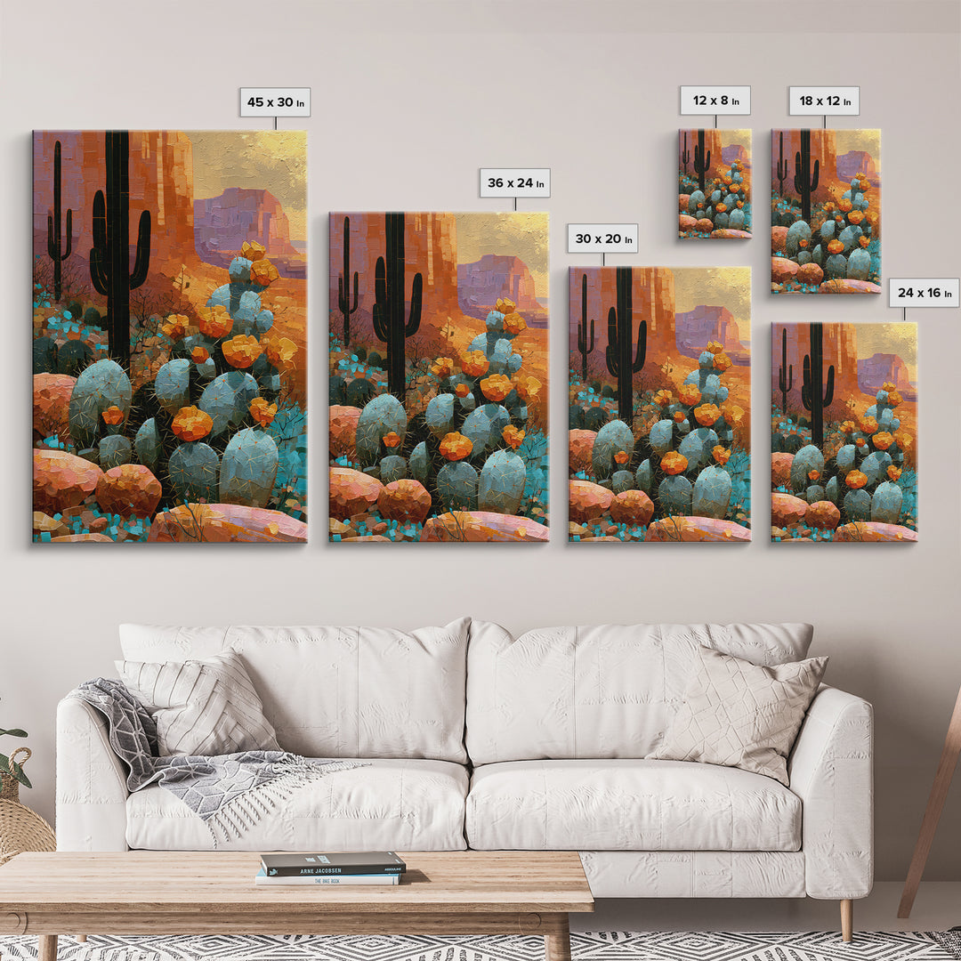 Cactus Botanical Plate Framed Canvas Print, Desert Art, Colorful Wall Art, Southwestern Decor, Fine Art, Desert, DES-2x3-88