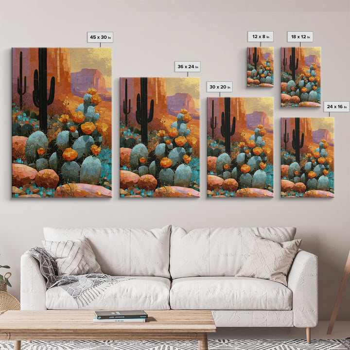 Cactus Botanical Plate Framed Canvas Print, Desert Art, Colorful Wall Art, Southwestern Decor, Fine Art, Desert, DES-2x3-88