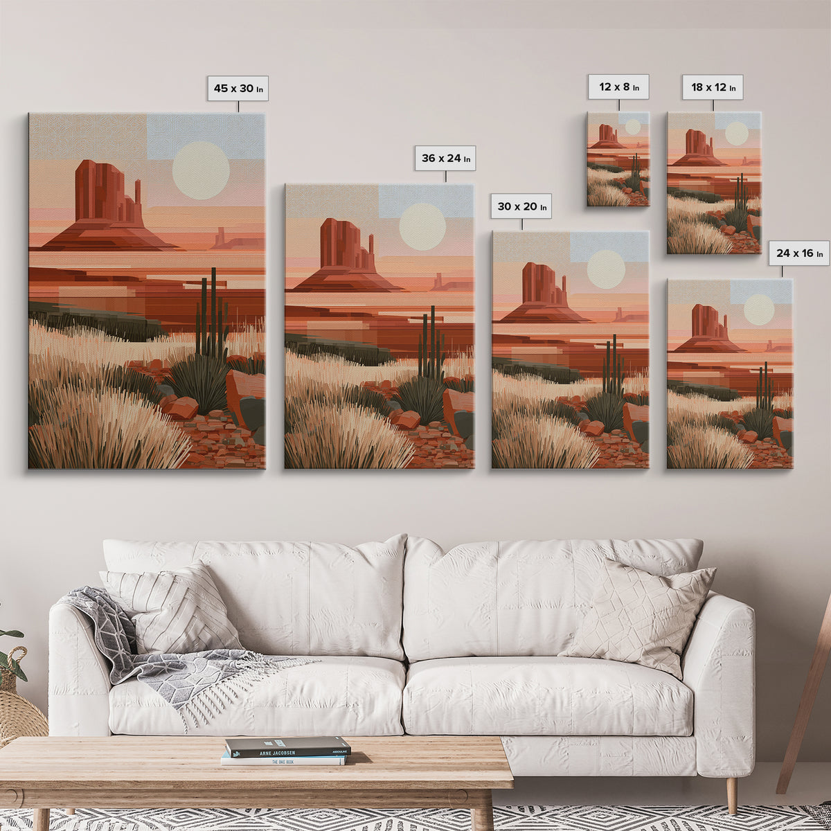 Terracotta and Cream Geometric Landscape Framed Canvas Print, Desert Art, Living Room Decor, Southwestern Decor, Desert, DES-2x3-98