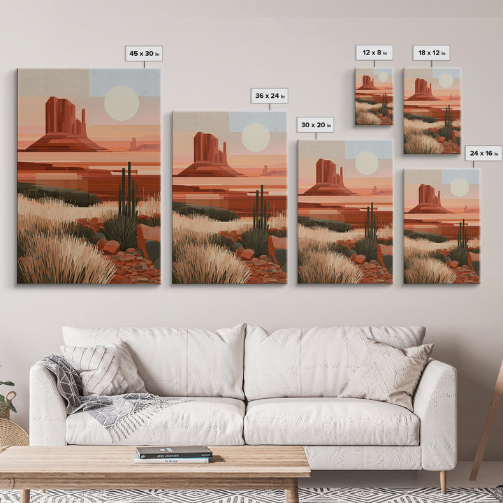 Terracotta and Cream Geometric Landscape Framed Canvas Print, Desert Art, Living Room Decor, Southwestern Decor, Desert, DES-2x3-98