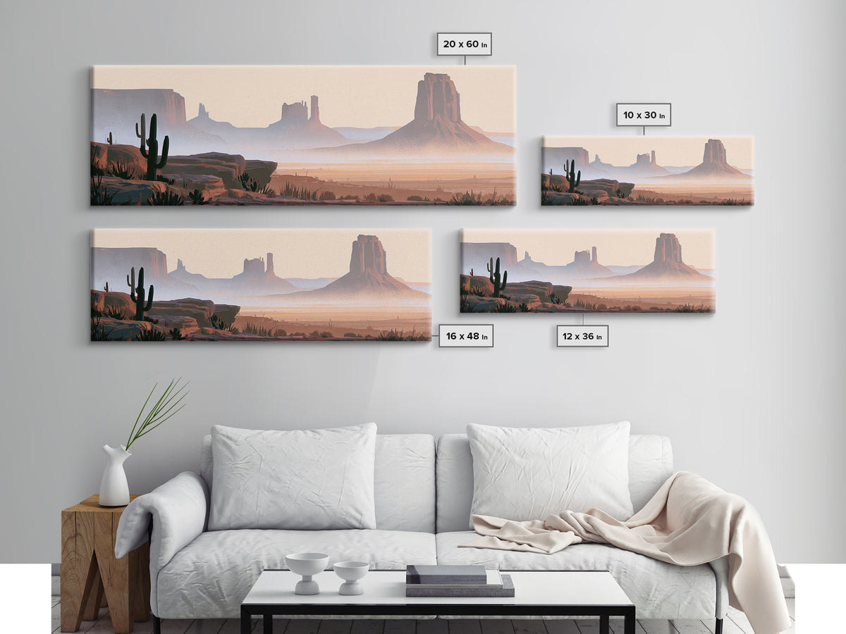 Monument Valley Silhouette Framed Canvas Print, Desert Art, Botanical Art, Southwestern Decor, Watercolor Art, Desert, DES-3x1-1