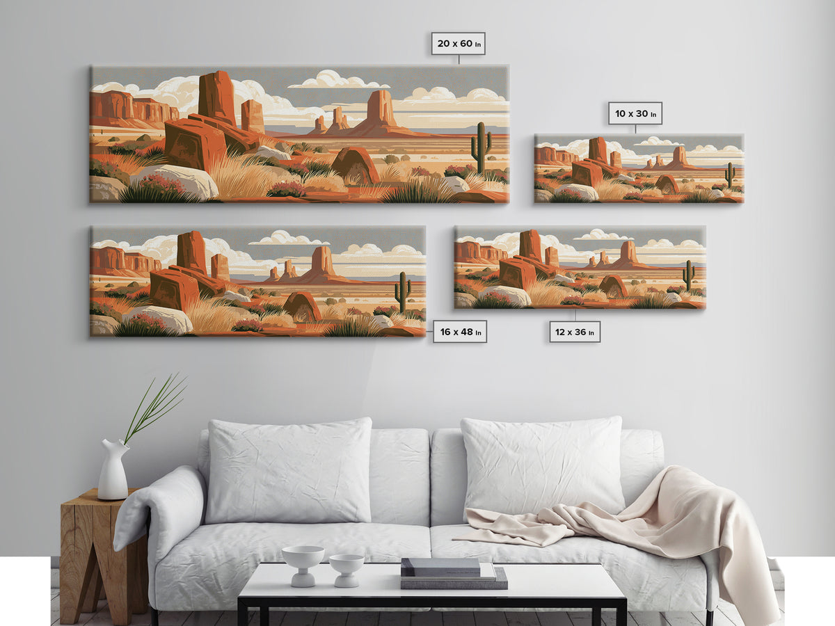 Terracotta and Cream Geometric Landscape Framed Canvas Print, Desert Art, Boho, Southwestern Decor, Watercolor Art, Desert, DES-3x1-10
