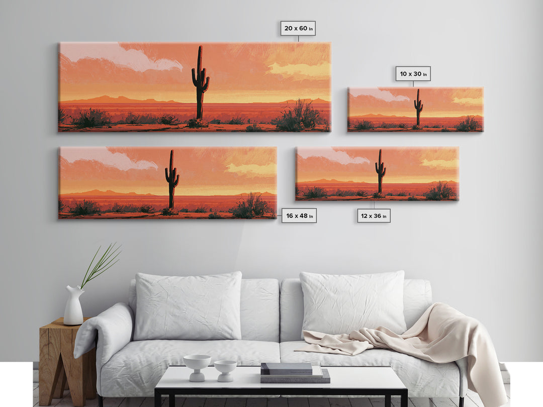 Saguaro Cactus under Orange Sunset Sky Framed Canvas Print, Desert Art, Gallery Decor, Southwestern Decor, Fine Art, Desert, DES-3x1-17