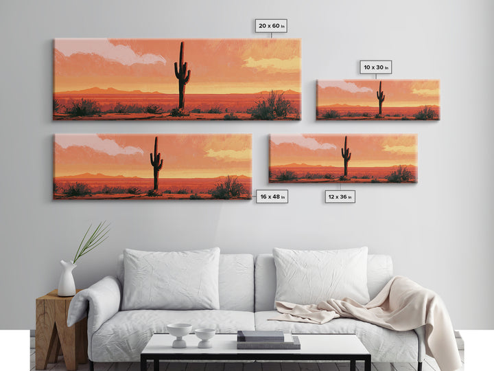 Saguaro Cactus under Orange Sunset Sky Framed Canvas Print, Desert Art, Gallery Decor, Southwestern Decor, Fine Art, Desert, DES-3x1-17
