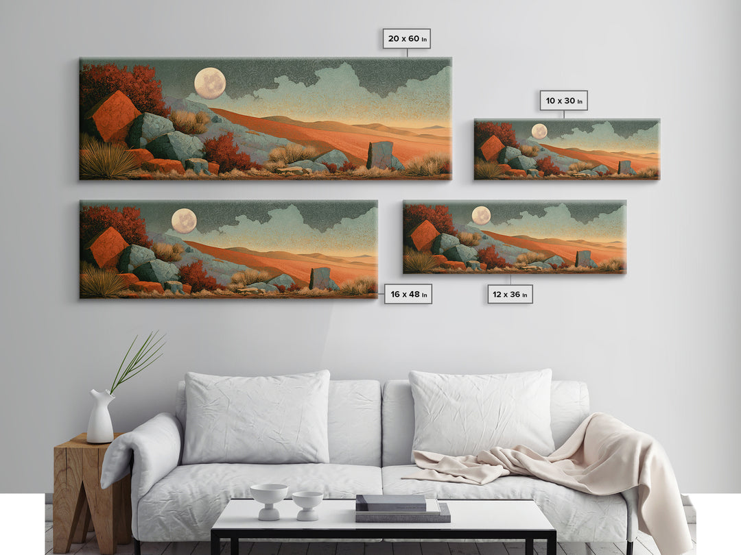 Desert Moon over Rolling Sand Framed Canvas Print, Desert Art, Living Room Decor, Southwestern Decor, Fine Art, Desert, DES-3x1-2