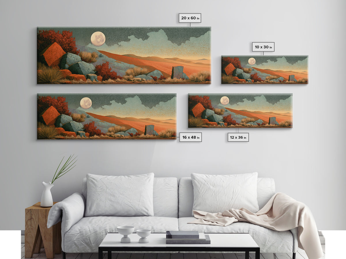 Desert Moon over Rolling Sand Framed Canvas Print, Desert Art, Living Room Decor, Southwestern Decor, Fine Art, Desert, DES-3x1-2