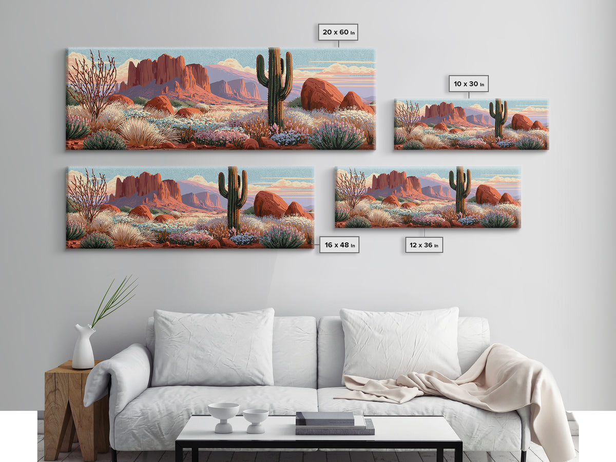 Desert Wildflowers After Spring Rain Canvas Print, Desert Art, Digital Download Art, Southwestern Decor, Oil Painting, Desert, DES-3x1-20