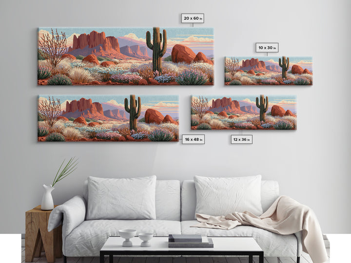 Desert Wildflowers After Spring Rain Canvas Print, Desert Art, Digital Download Art, Southwestern Decor, Oil Painting, Desert, DES-3x1-20