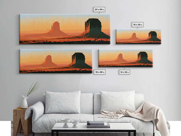 Monument Valley Silhouette Canvas Print, Desert Art, Modern Decor, Southwestern Decor, Desert, Room Decor, Digital Prints, DES-3x1-25
