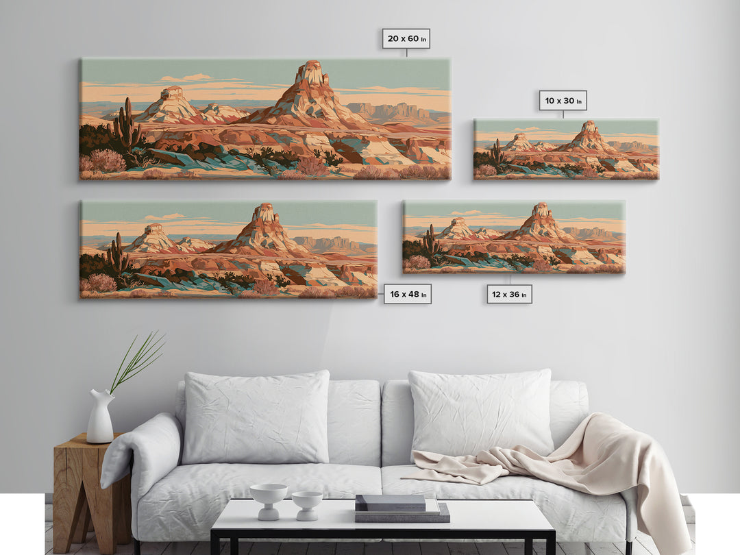 Terracotta and Cream Geometric Landscape Canvas Print, Desert Art, Boho Wall Art, Southwestern Decor, Fine Art, Desert, DES-3x1-34