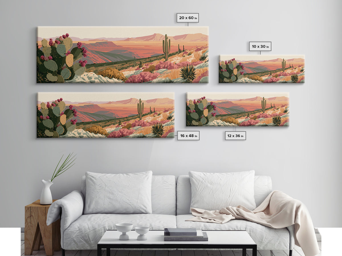 Prickly Pear Cactus Canvas Print, Desert Art, Wall Decor, Southwestern Decor, Oil Painting, Desert, Living Room Decor, DES-3x1-35